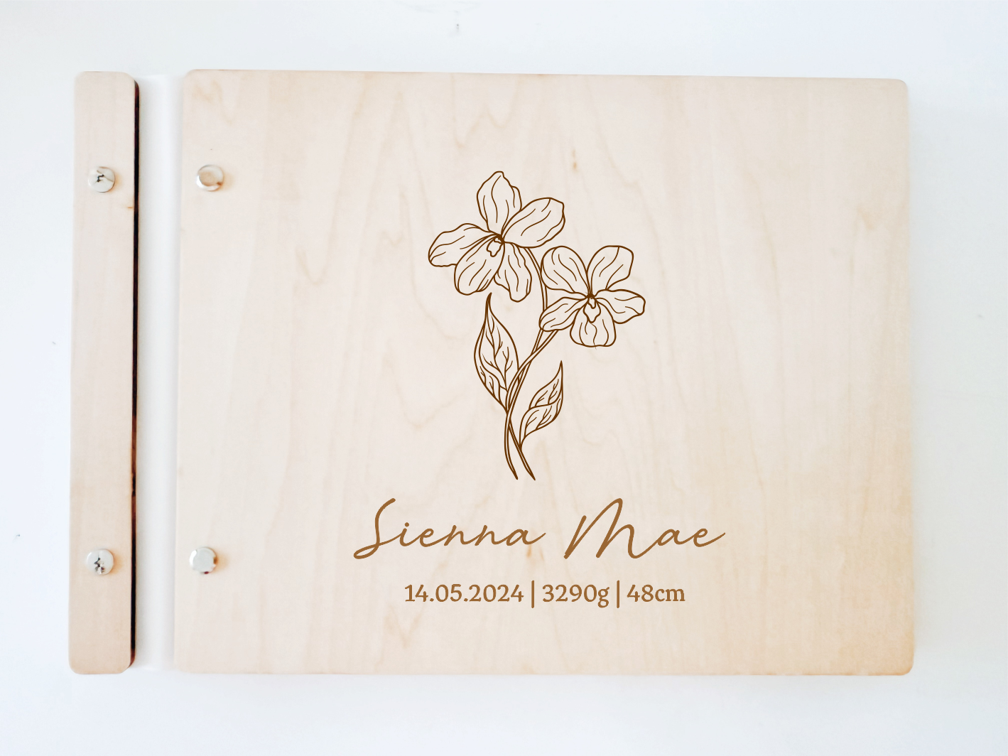 Personalised Wooden Scrapbook - Birth Flower