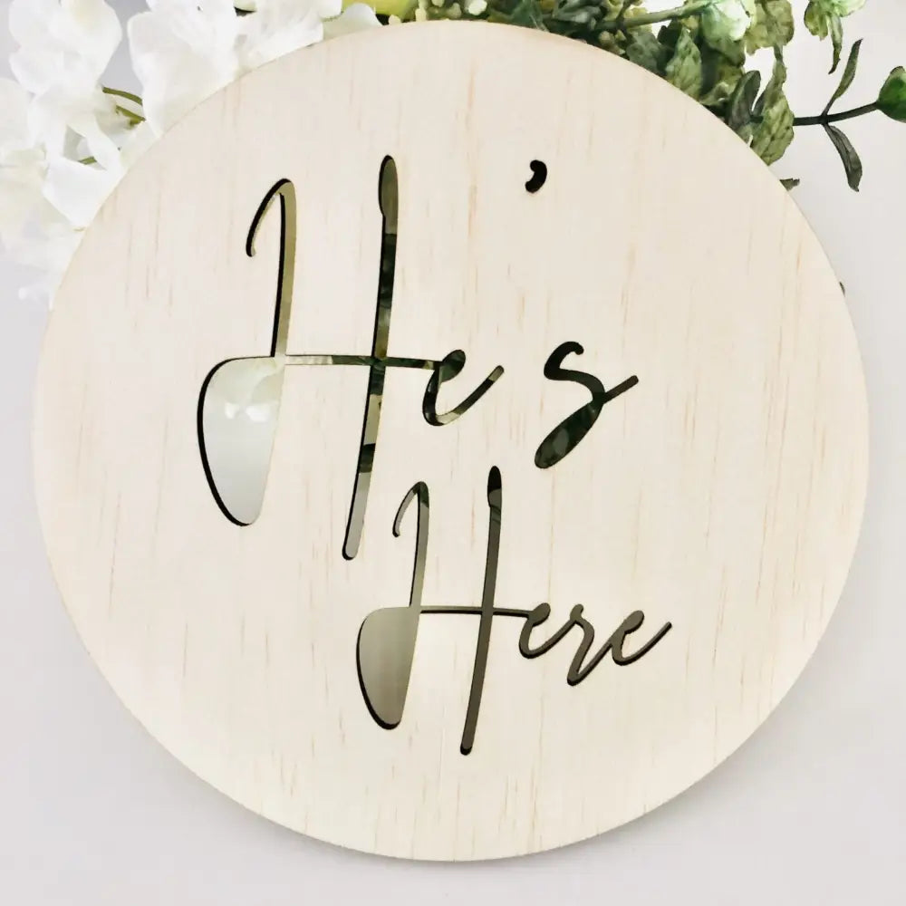 He's Here Scandi Birth Announcement - Timber Tinkers