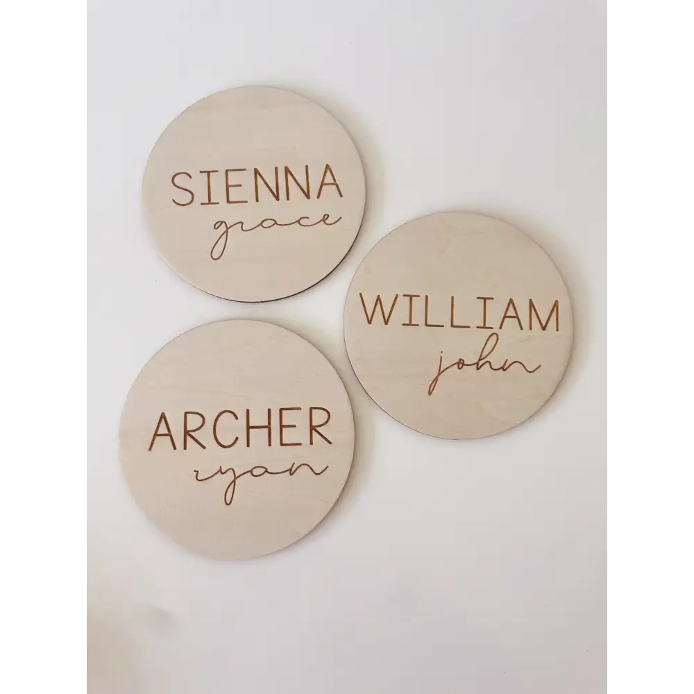 Personalised Baby Name Wood Disc - BLOCK - Timber Tinkers