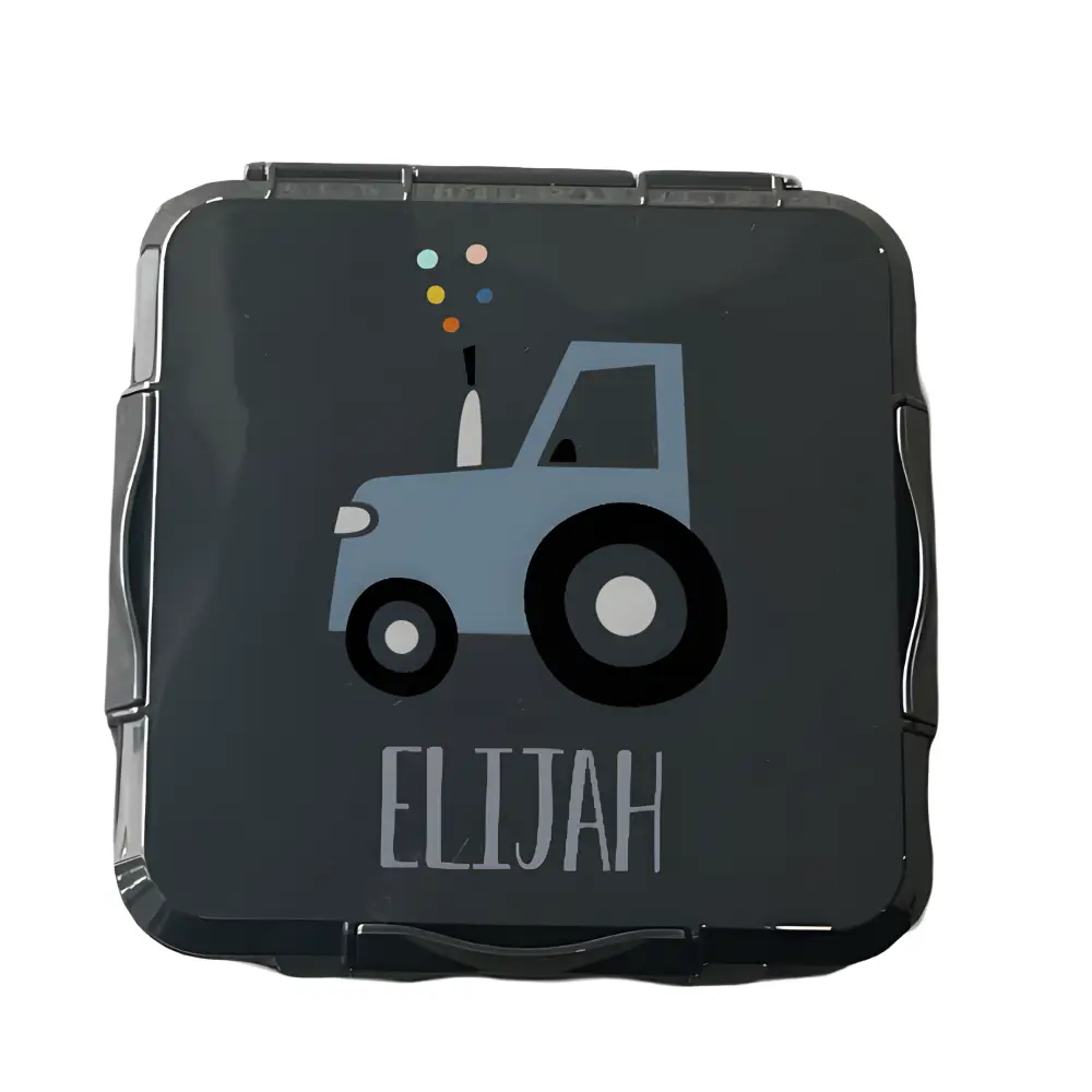 Personalised Black Lunch Box - Tractor - Timber Tinkers