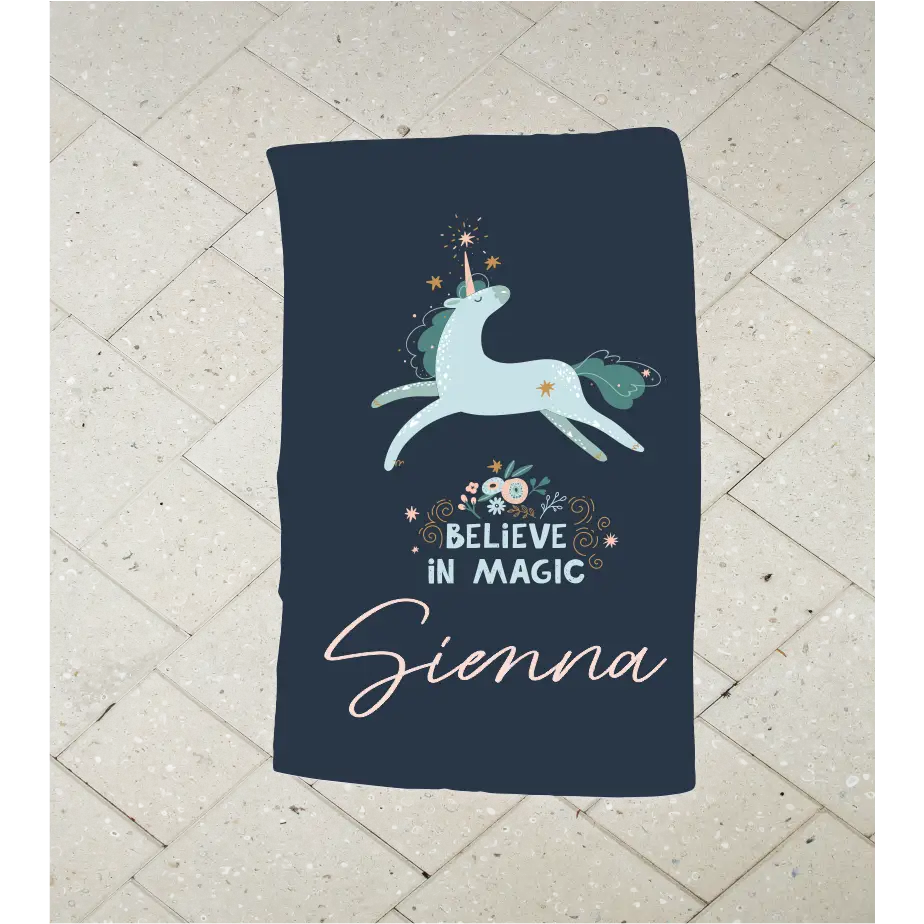Personalised Kids Towel - Unicorn Believe In Magic - Timber Tinkers