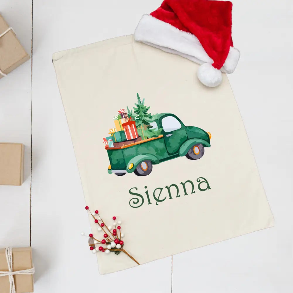 Personalised Linen Santa Sack - Vintage Car