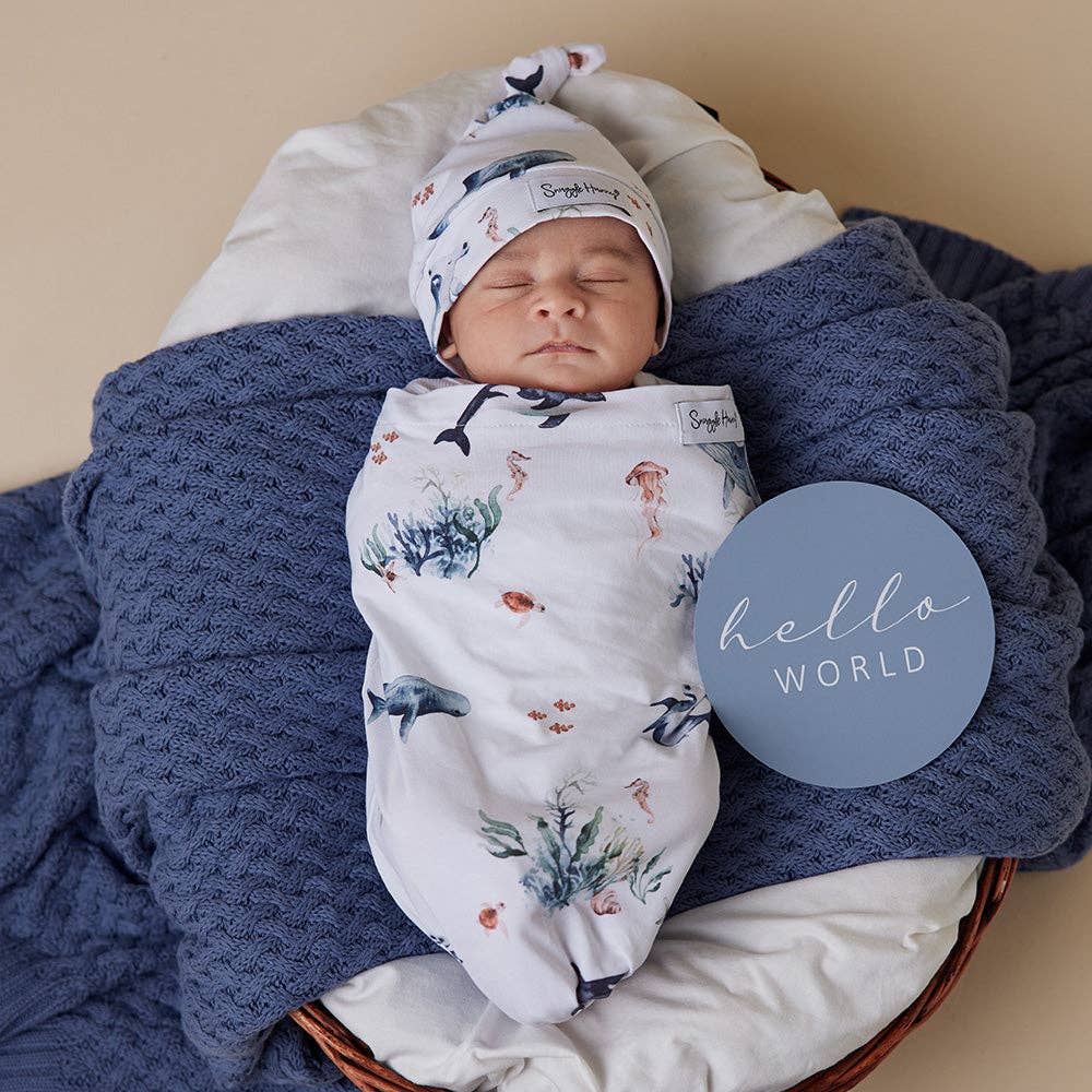 Ocean Organic Snuggle Swaddle & Beanie Set - Timber Tinkers