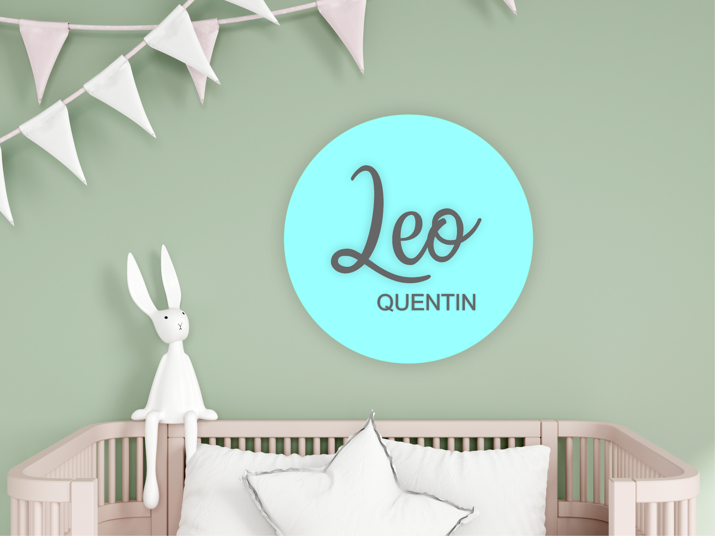 Personalised Acrylic Round Name Sign for Nursery Décor - 2 NAMES