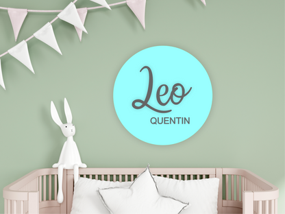Personalised Acrylic Round Name Sign for Nursery Décor - 2 NAMES