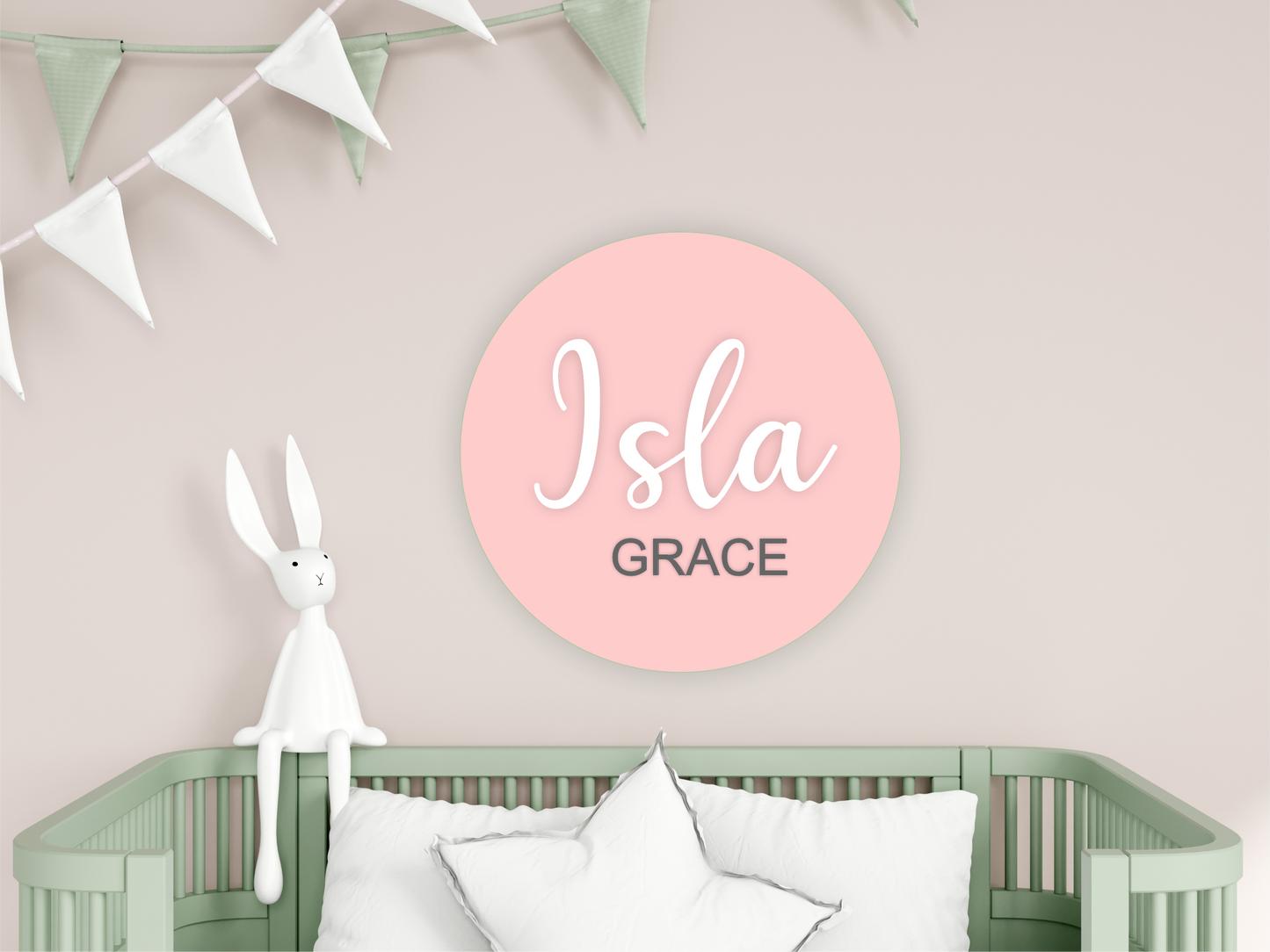 Personalised Acrylic Round Name Sign for Nursery Décor - 2 NAMES