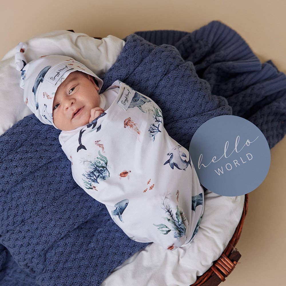 Ocean Organic Snuggle Swaddle & Beanie Set - Timber Tinkers