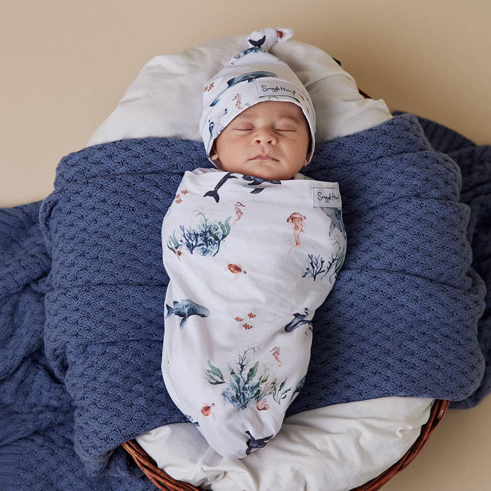 Ocean Organic Snuggle Swaddle & Beanie Set - Timber Tinkers