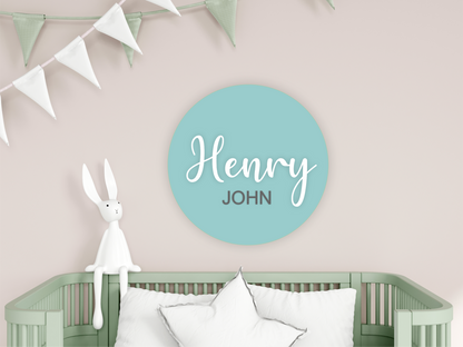 Personalised Acrylic Round Name Sign for Nursery Décor - 2 NAMES
