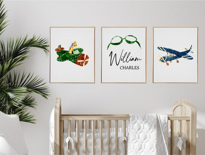 Personalised Aviation Wooden Canvas Print Set