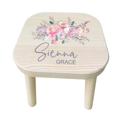 Personalised Kids Wooden Stool - Floral