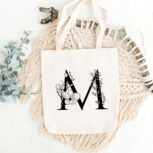 Personalised Floral Initial Tote Bag