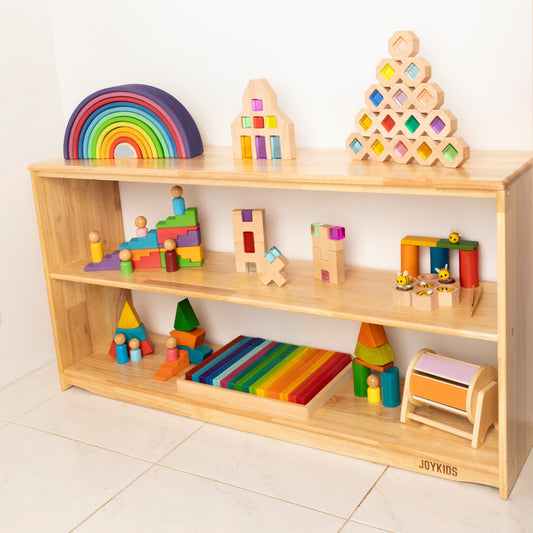 (NEW) 3 Tier Open-ended Toy Shelf -- Varnished Solid HardWood