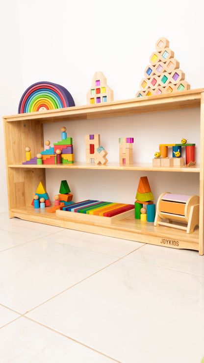 (NEW) 3 Tier Open-ended Toy Shelf -- Varnished Solid HardWood