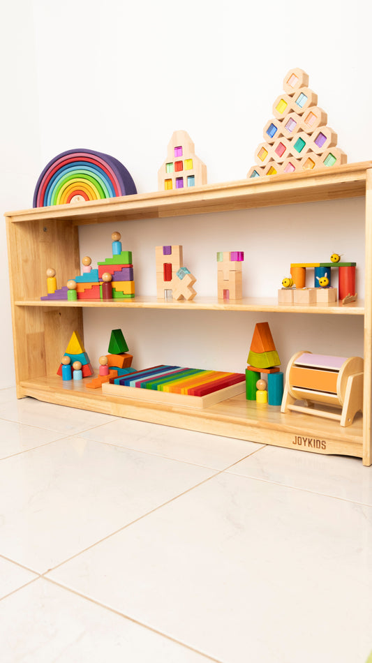 (NEW) 3 Tier Open-ended Toy Shelf -- Varnished Solid HardWood