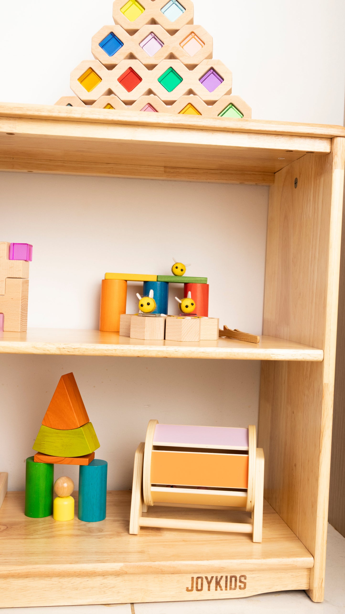 (NEW) 3 Tier Open-ended Toy Shelf -- Varnished Solid HardWood