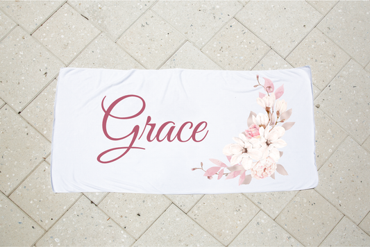 Personalised Kids Towel - Pink Floral