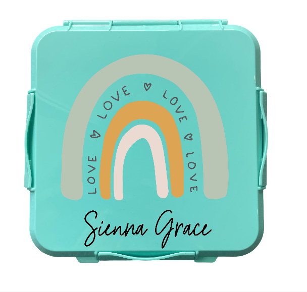 Personalised Mint Lunch Box - Love Rainbow