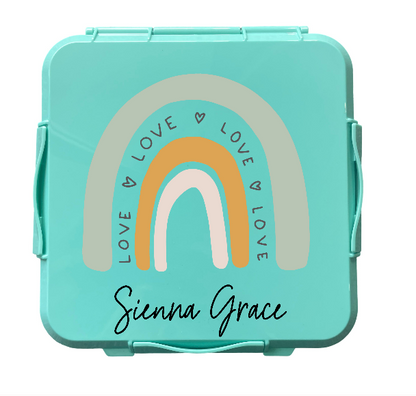 Personalised Mint Lunch Box - Love Rainbow