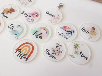 Round Acrylic Bag Tag - Multiple Designs