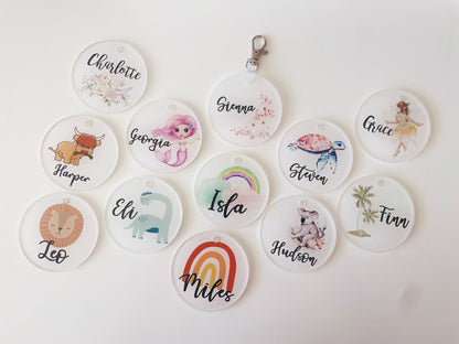 Round Acrylic Bag Tag - Multiple Designs