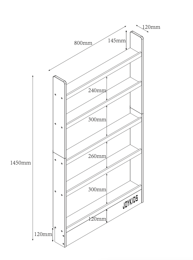 (New) 5 Tier SpaceSaver 80cm Bookshelf  - Varnished SolidWood