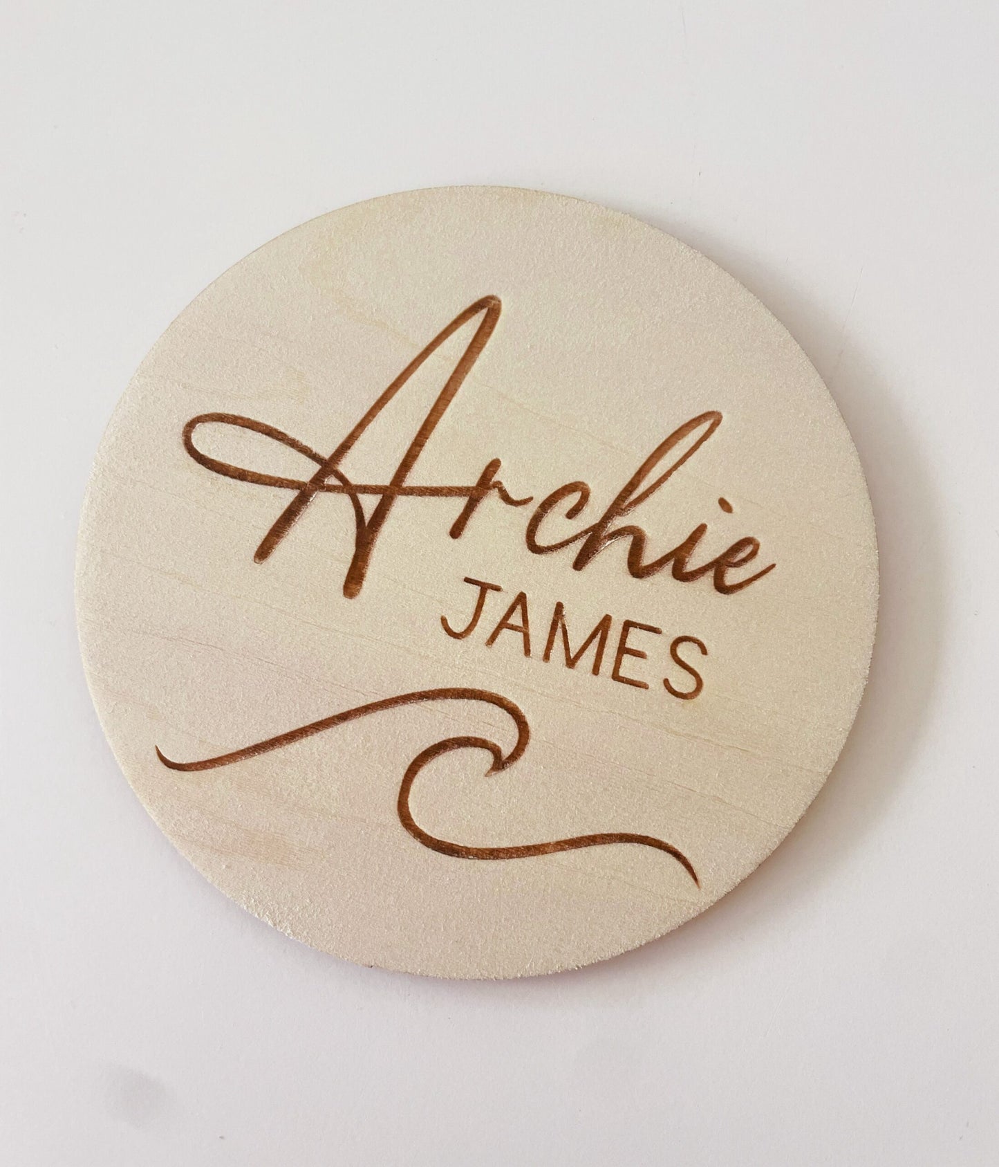 Personalised Baby Name Wood Disc - Wave