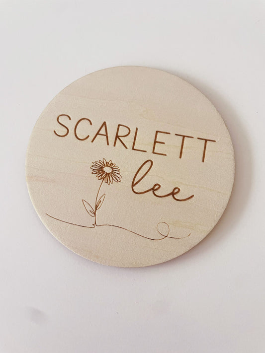 Personalised Baby Name Wood Disc - Daisy