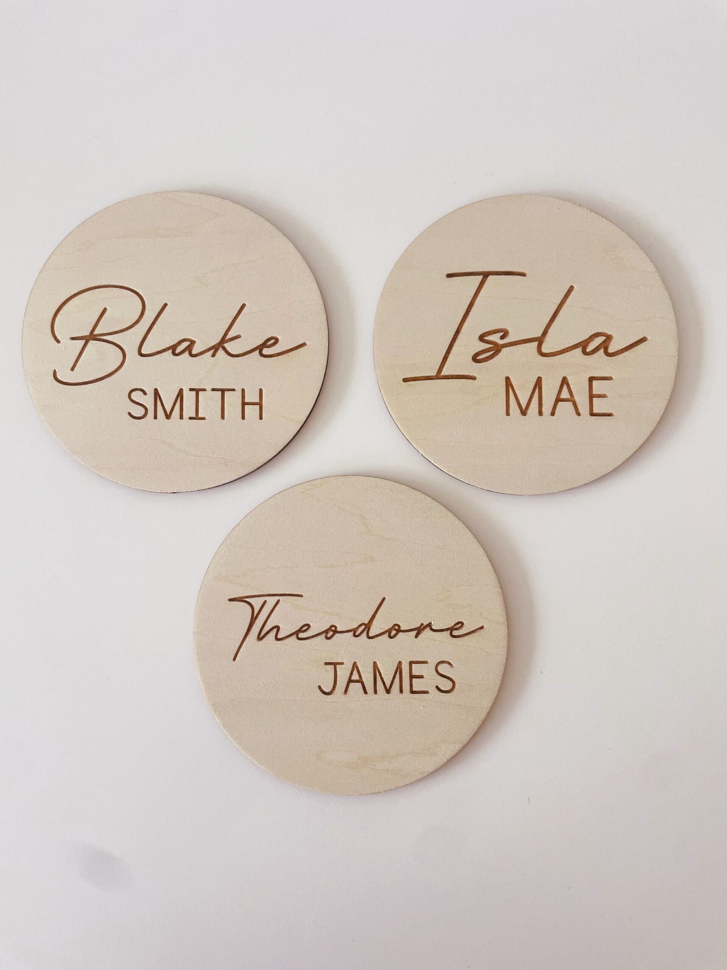 Personalised Baby Name Wood Disc - Script