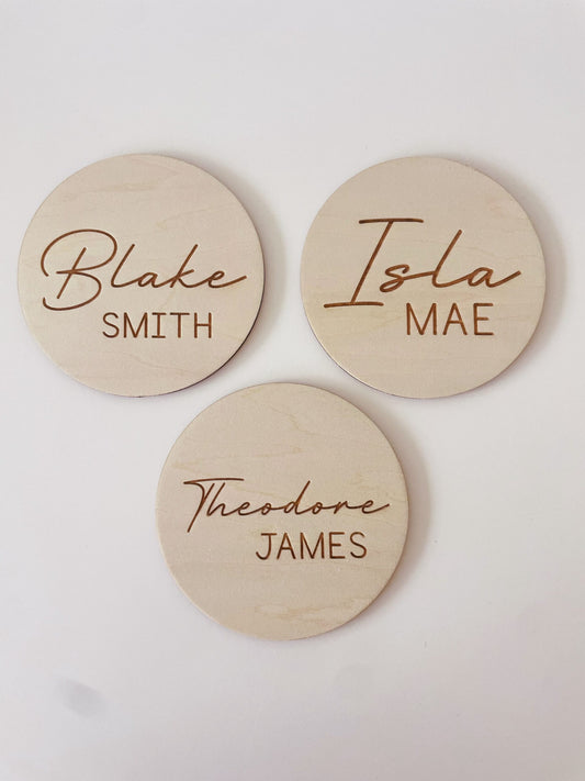 Personalised Baby Name Wood Disc - Script