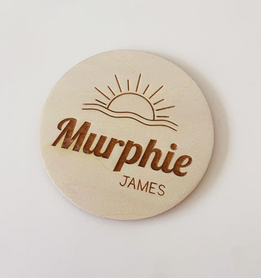 Personalised Baby Name Wood Disc - Sun