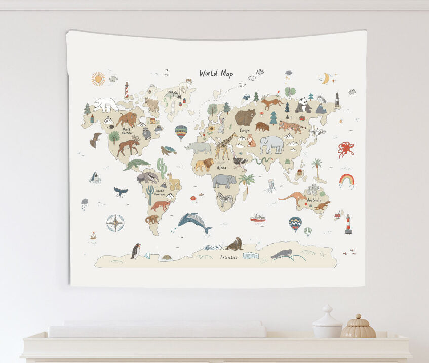 Animal Map Canvas Wall Hang