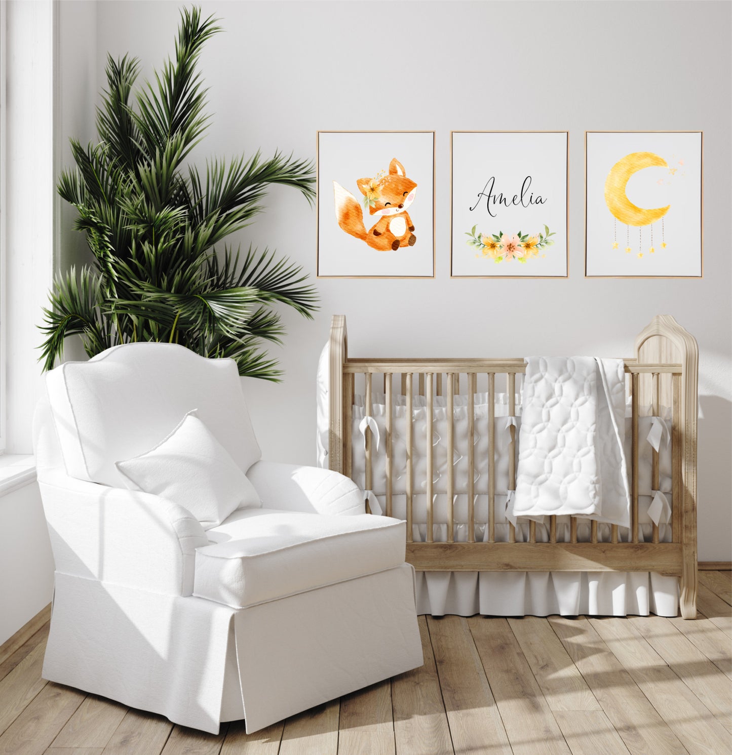 Personalised Baby Fox Wooden Canvas Print Set