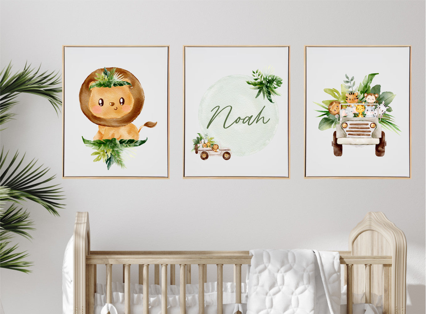 Personalised Baby Jungle Animals Wooden Canvas Print Set