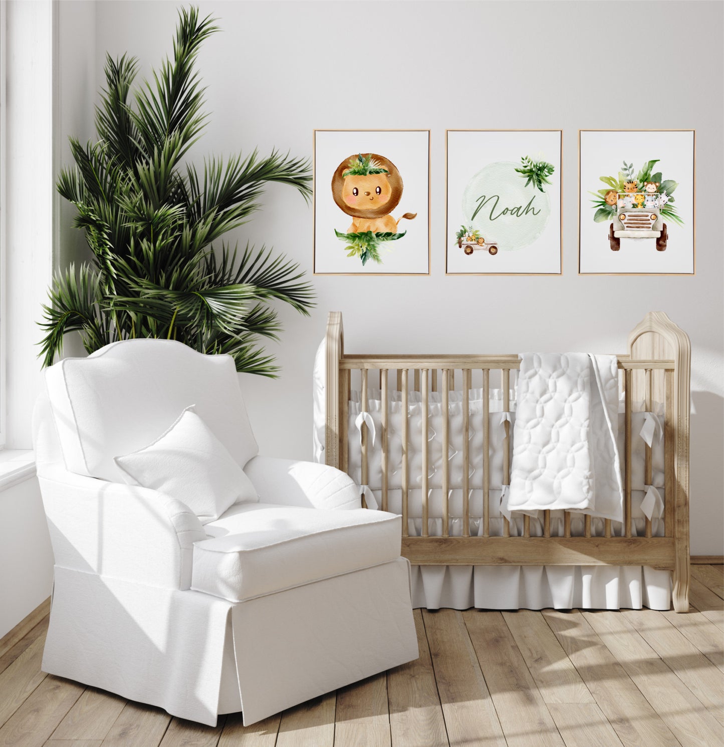 Personalised Baby Jungle Animals Wooden Canvas Print Set