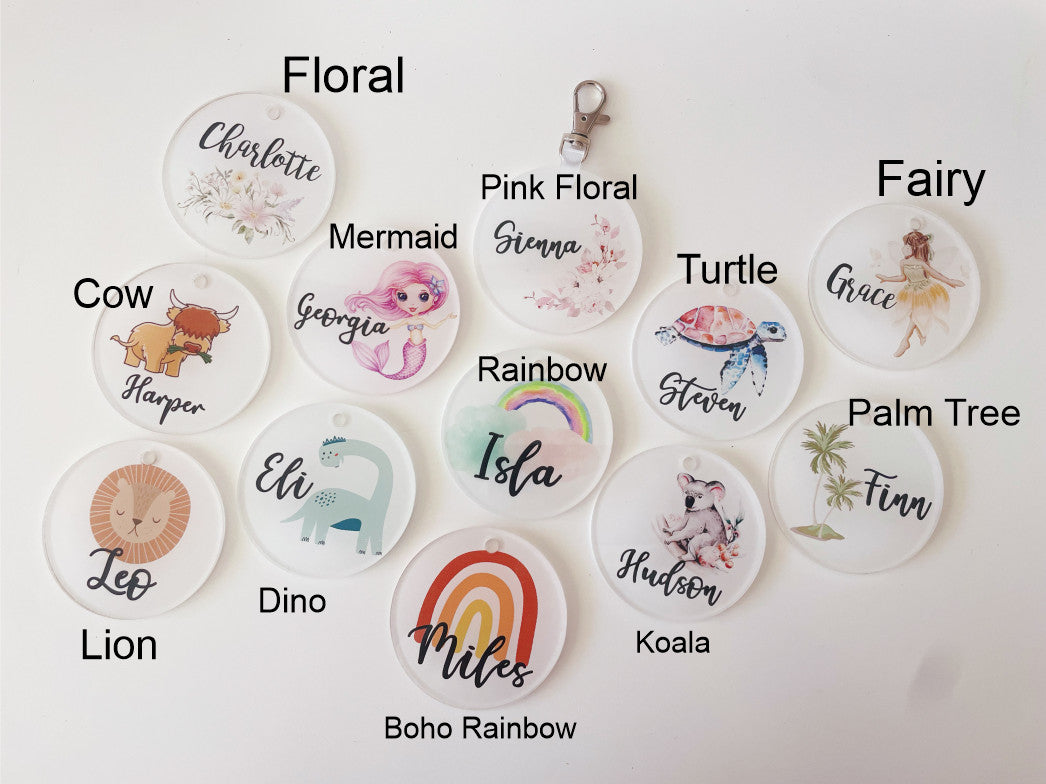 Round Acrylic Bag Tag - Multiple Designs