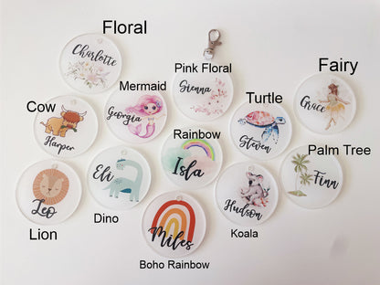 Round Acrylic Bag Tag - Multiple Designs