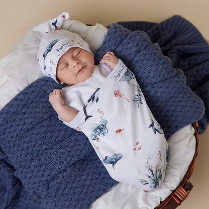 Ocean Organic Snuggle Swaddle & Beanie Set - Timber Tinkers