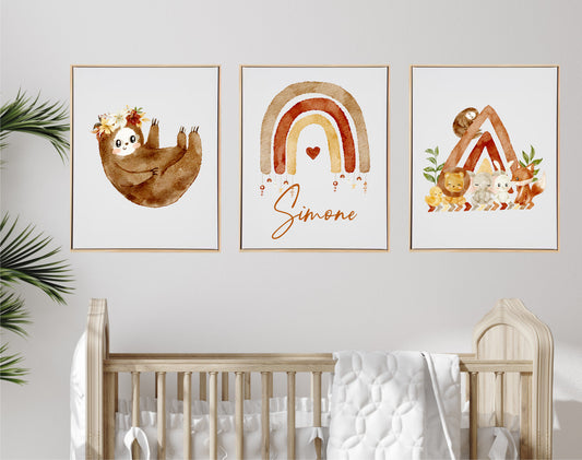 Personalised Boho Animals Wooden Canvas Print Set