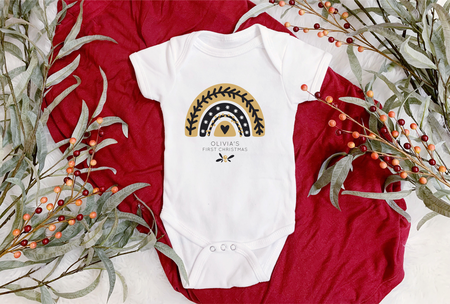 Christmas Onesie - First Chirstmas Boho Rainbow Black