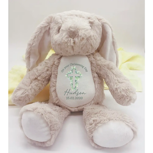 Bunny Plush - Green Foilage Cross Christening - Timber Tinkers