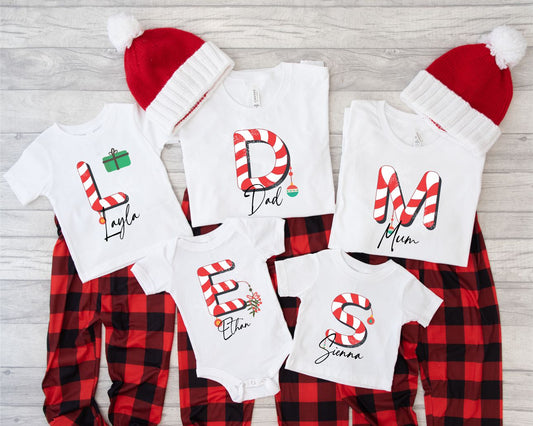 Christmas T-Shirt - Candy Cane Initial