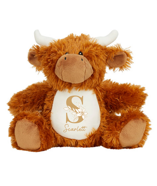 Highland Cow Plush - Floral Letter