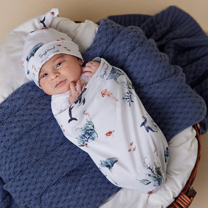 Ocean Organic Snuggle Swaddle & Beanie Set - Timber Tinkers