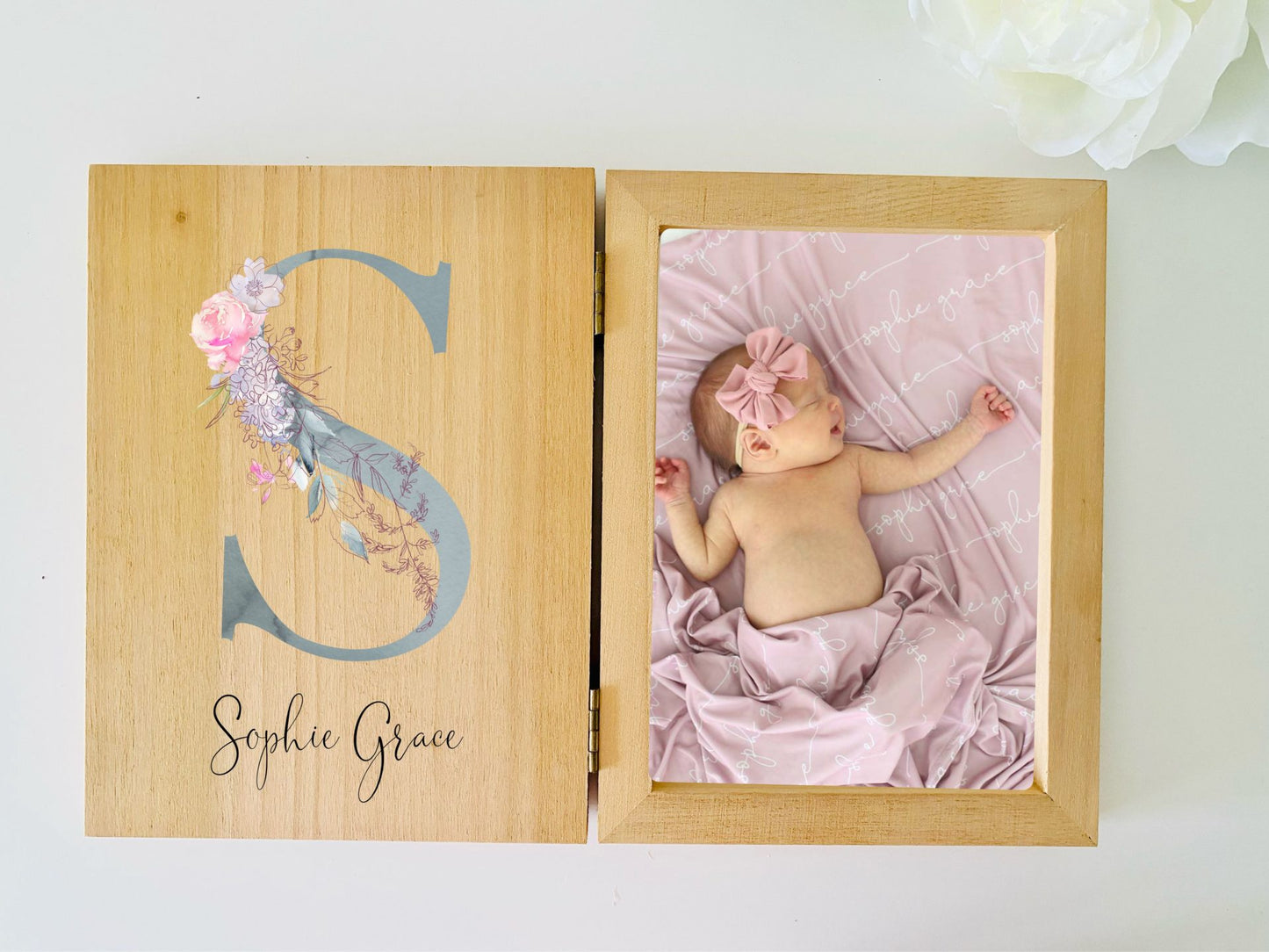Personalised Baby Photo Frame - Floral Letter