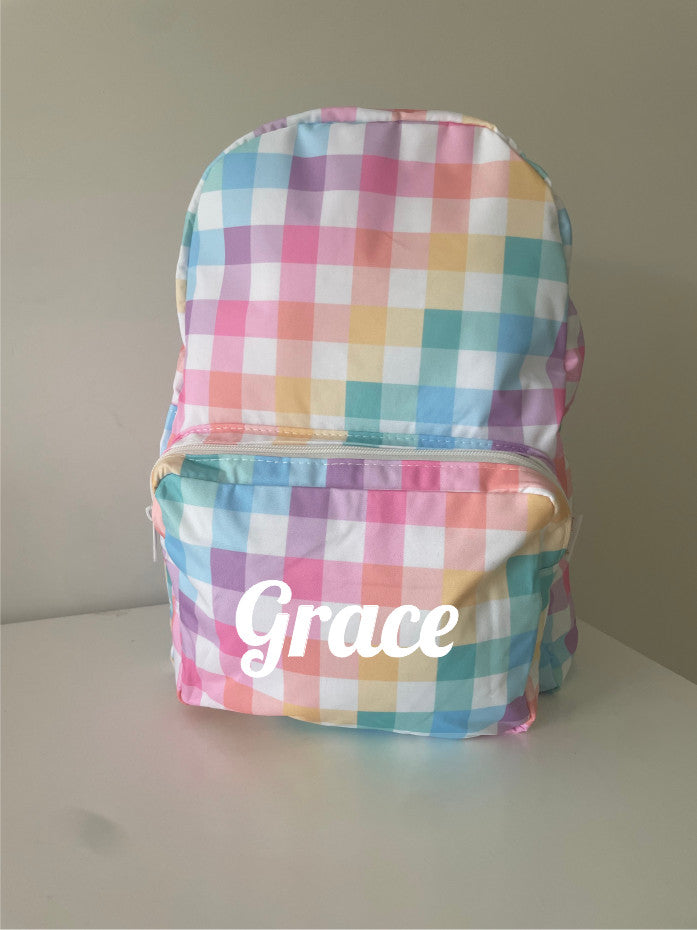 Personalised Kids Backpack - Pastel Gingham