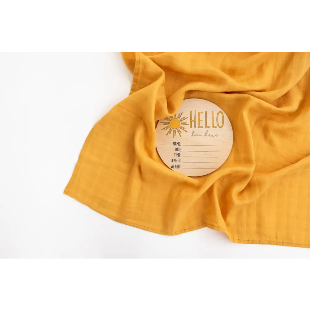 Hello I'm Here Sun Wooden Birth Disc - Timber Tinkers
