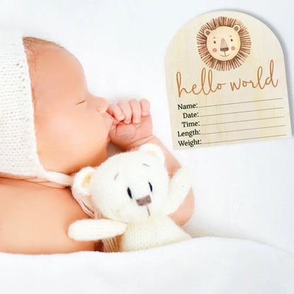 Hello World Lion Wooden Arch Birth Disc - Timber Tinkers