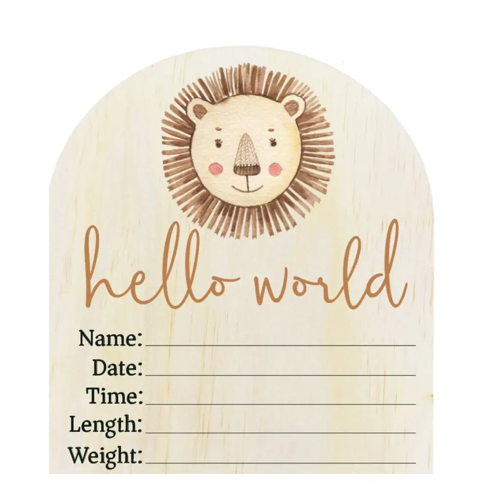 Hello World Lion Wooden Arch Birth Disc - Timber Tinkers