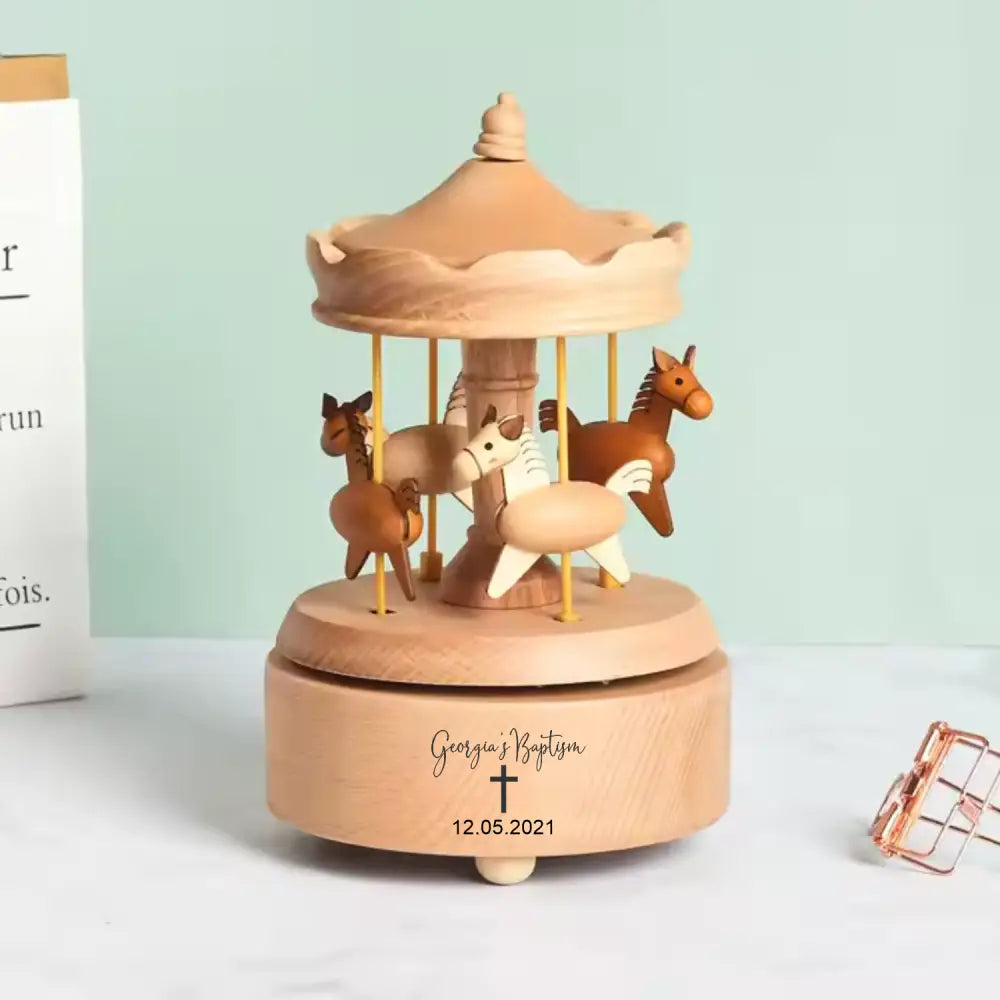 Horse Carousel Music Box - Baptism Gift